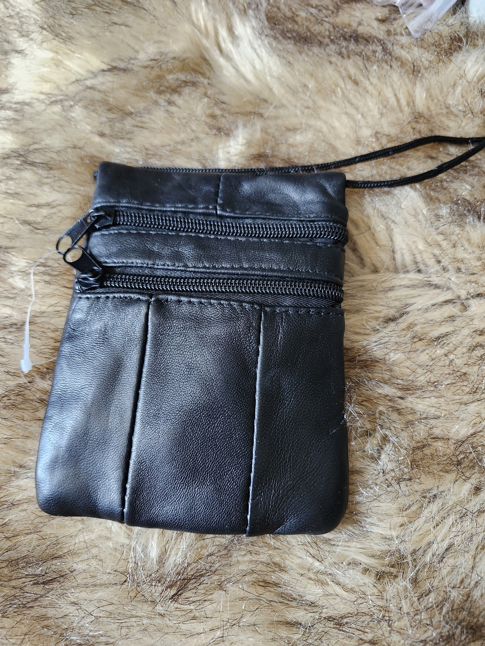 Black Leather Crossbody Pouch for Men - Compact Zipper Wallet